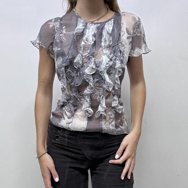 Sheer ruffle silk blouse