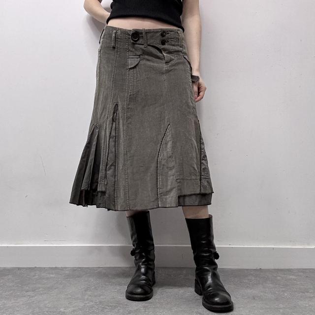 Khaki cord utility midi skirt