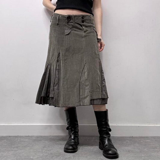 Khaki cord utility midi skirt