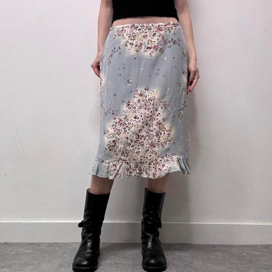 90s bias floral silk skirt