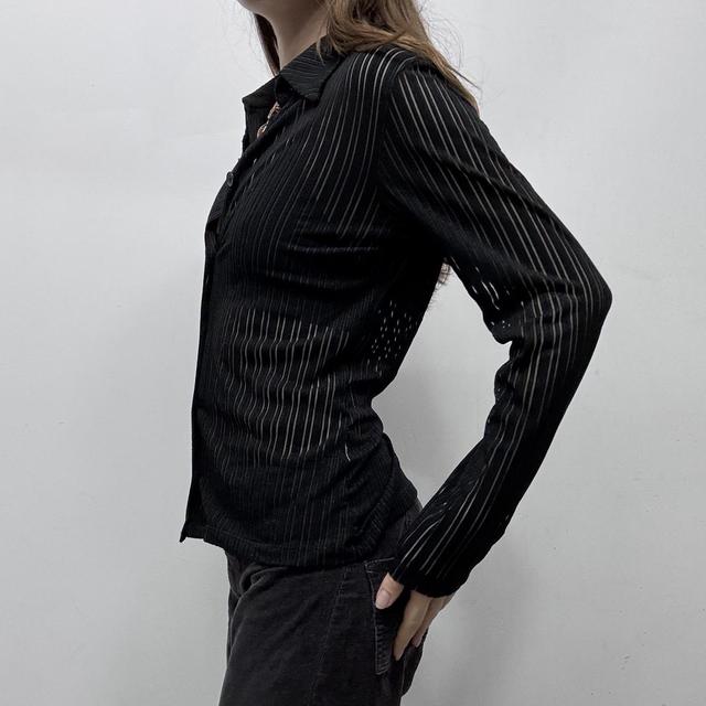 Black sheer pinstripe flared shirt