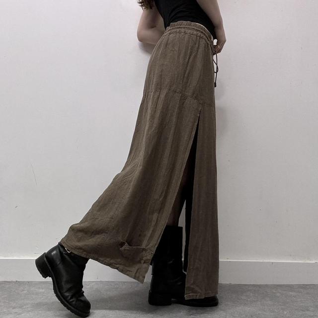 Khaki linen cargo maxi skirt