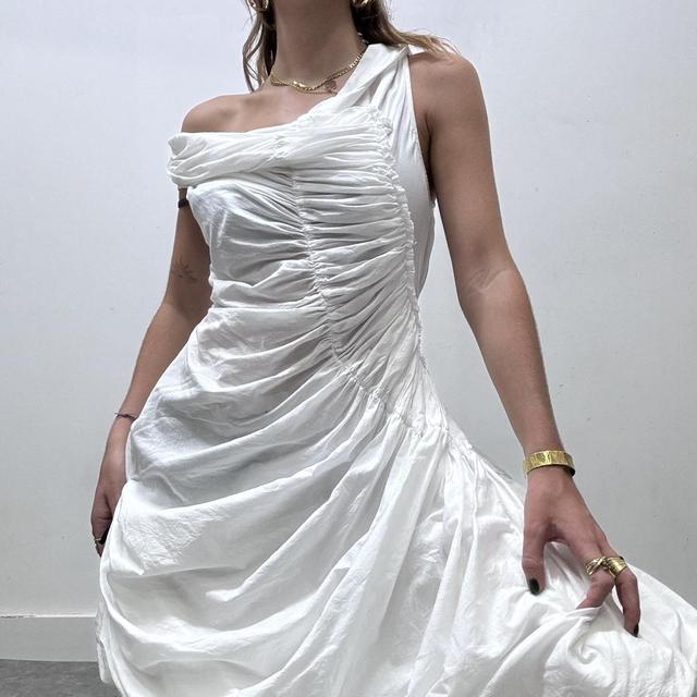 Puff balloon gathered asymmetrical dress