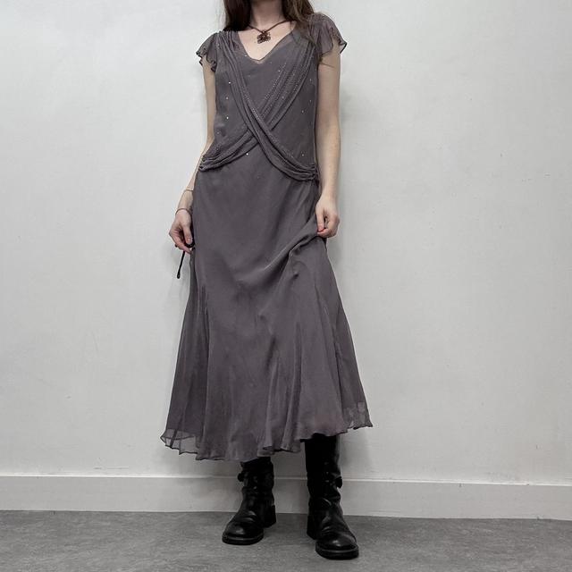Sheer fine layered silk draped dress