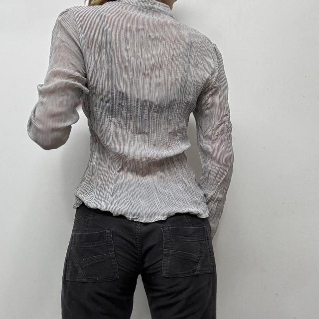 Sheer pinstripe ruffle shirt