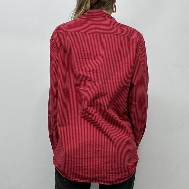 Red flared pinstripe fitted shirt