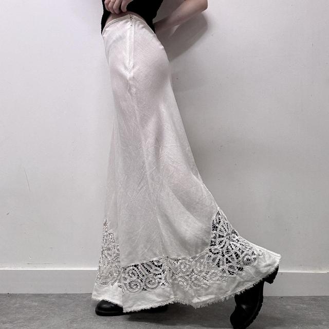 White linen lace maxi skirt
