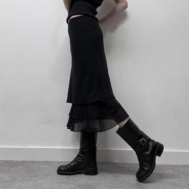 Black layered midi skirt