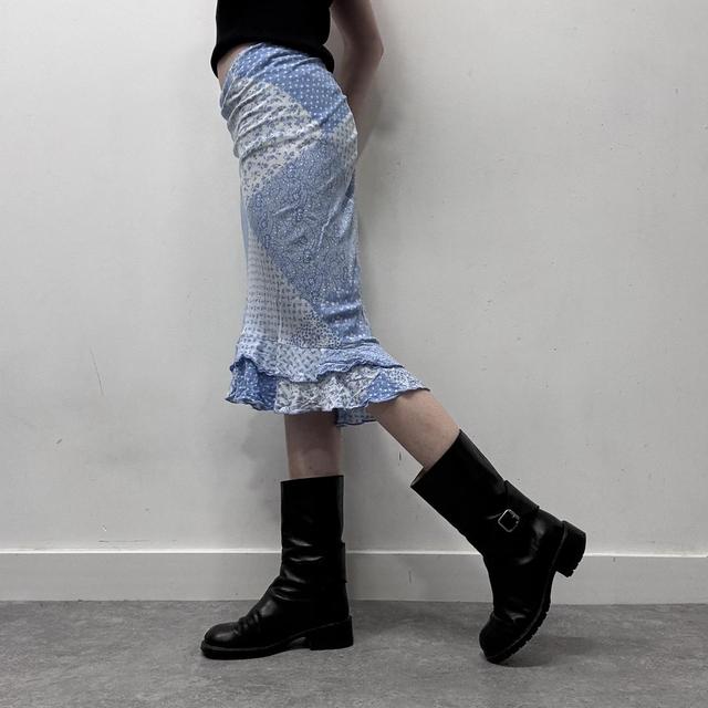 Patchwork floral printed bias cut midi skirt