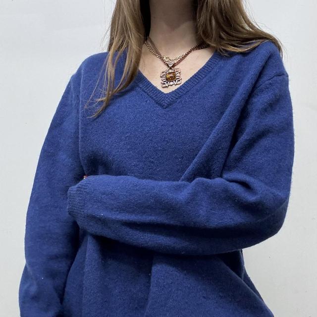Oversized blue wool knitted jumper