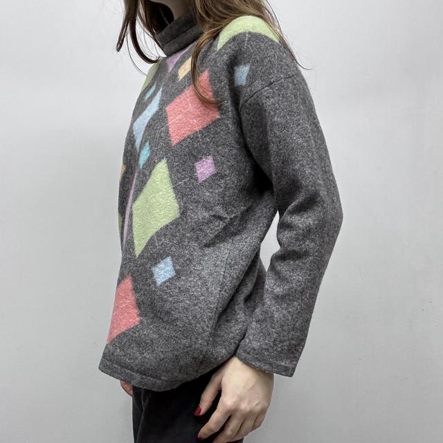 Grey wool slouchy oversized argyle jumper