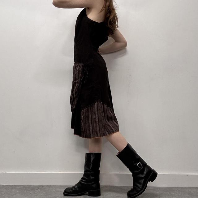 Brown pinstripe asymmetric cargo dress