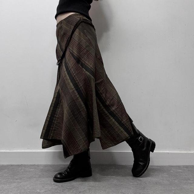 Khaki brown pinstripe asyemmtric maxi skirt