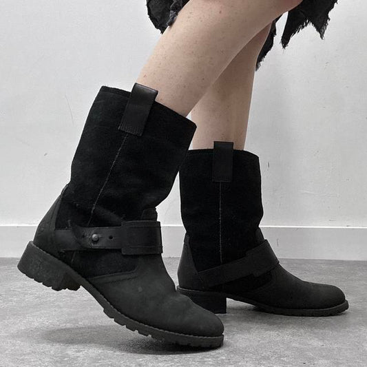 Black suede biker boots