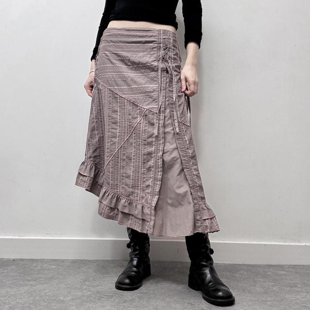 Pinstripe asymmetric flared midi skirt