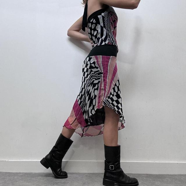 Silk graphic print patchwork dress