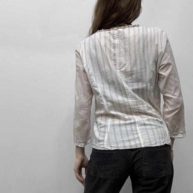 Pinstripe ruffle flared shirt