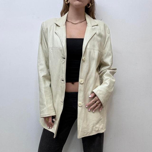 Cream minimalist leather blazer jacket