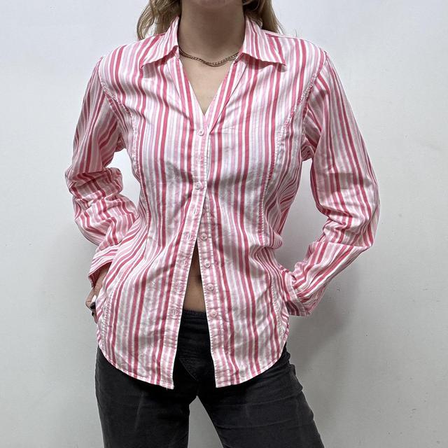 Pink pinstripe fitted office shirt