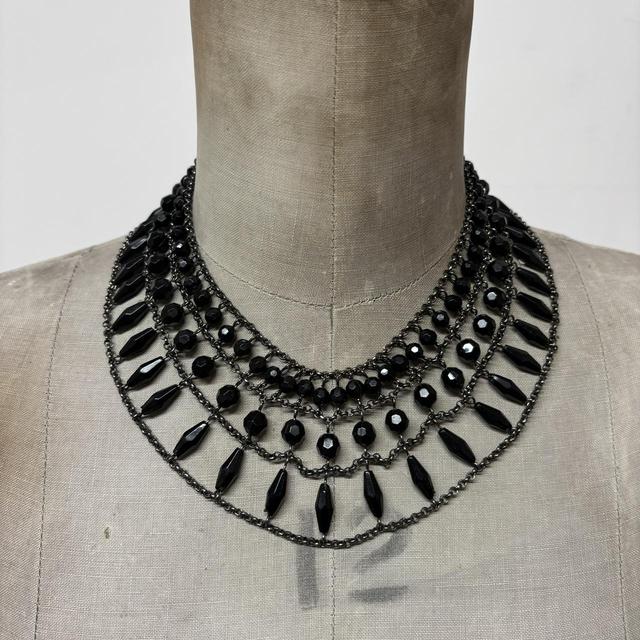 Black beaded chain collar necklace