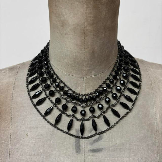 Black beaded chain collar necklace