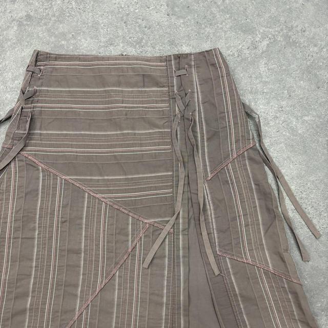 Pinstripe asymmetric flared midi skirt