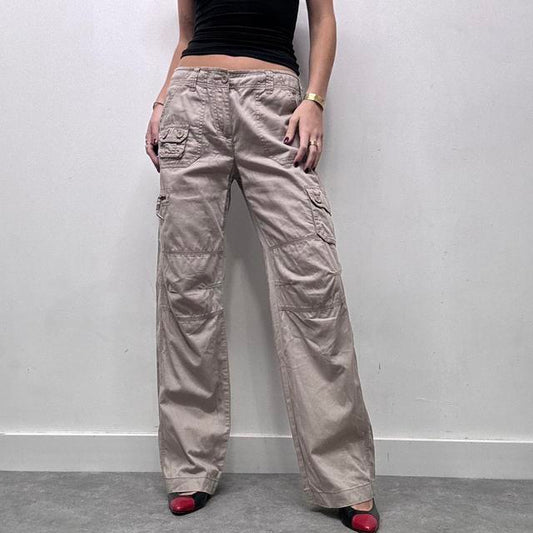Tan wide leg cargo trousers