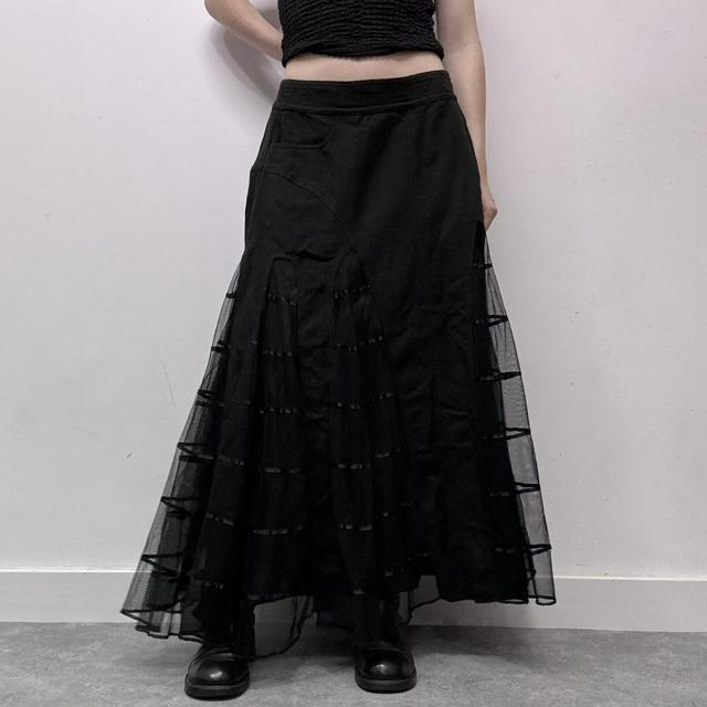 Gothic sheer black mesh maxi skirt