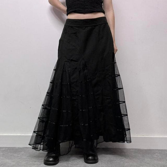 Gothic sheer black mesh maxi skirt