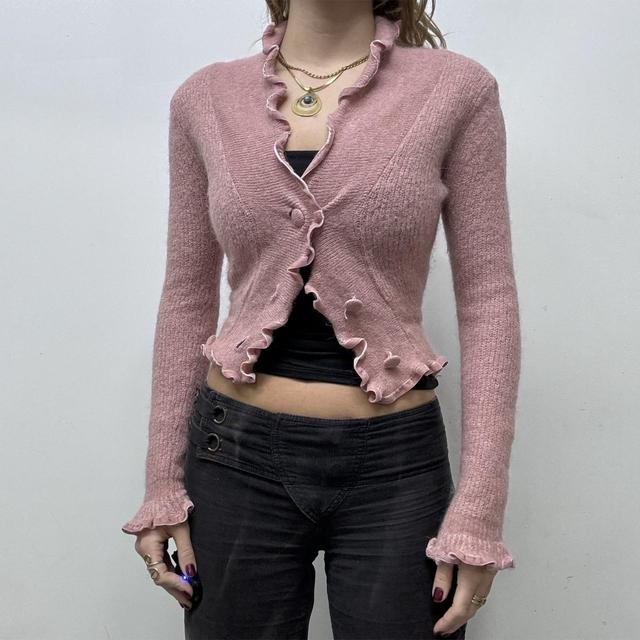 Pink mohair ruffle cardigan