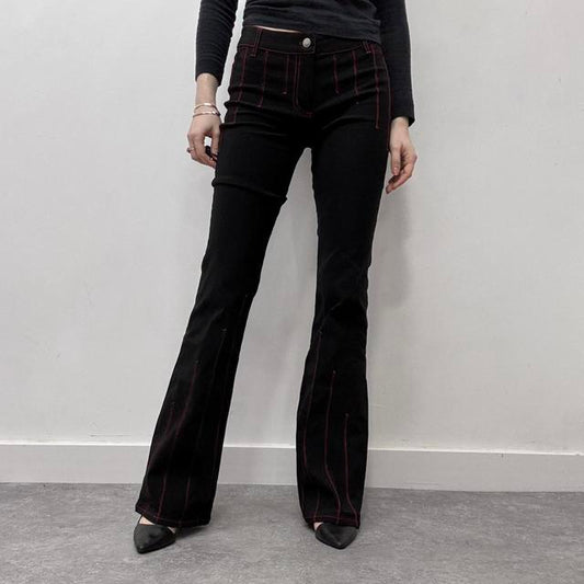 Black contrast stitch flared suit trousers