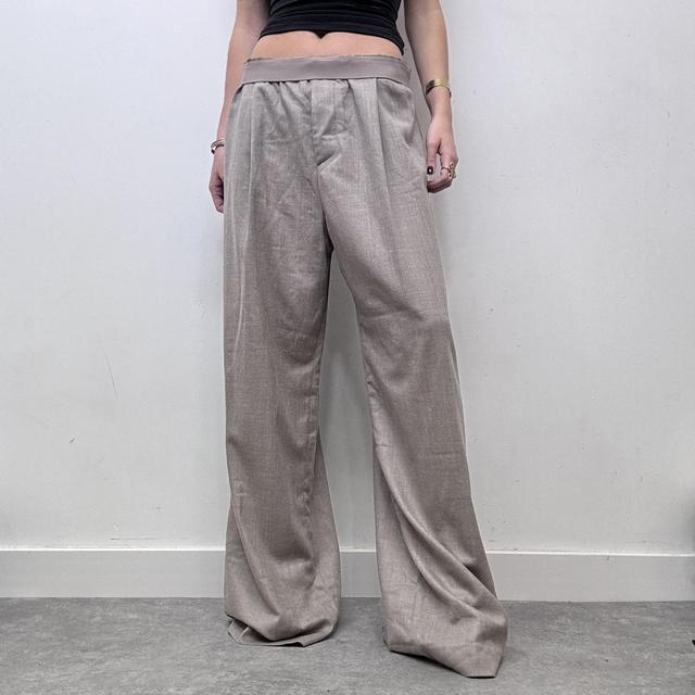 Beige oversized wide leg wool trousers