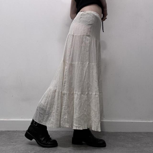 Cream crinkle layered maxi skirt