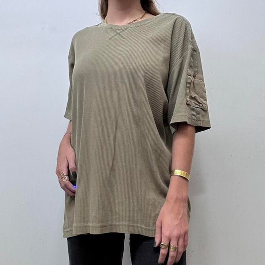 Khaki ribbed military tshirt