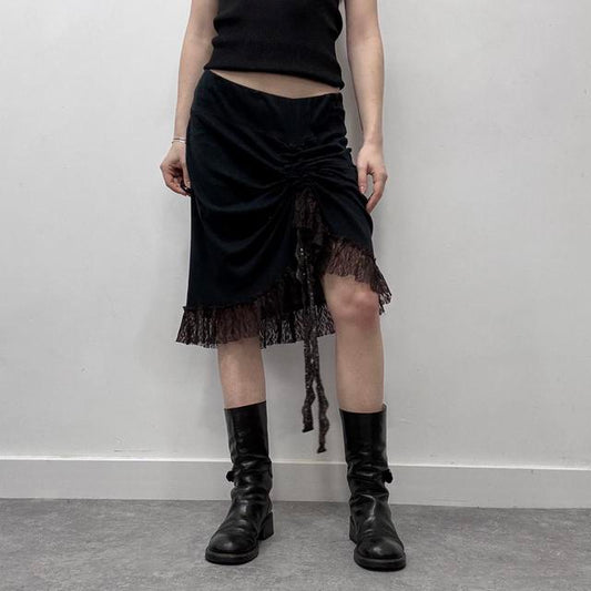 Black lace gathered skirt