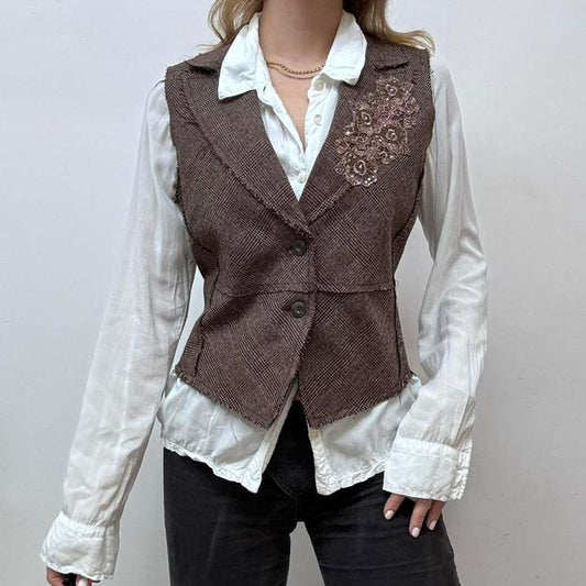 Brown twee distressed waistcoat