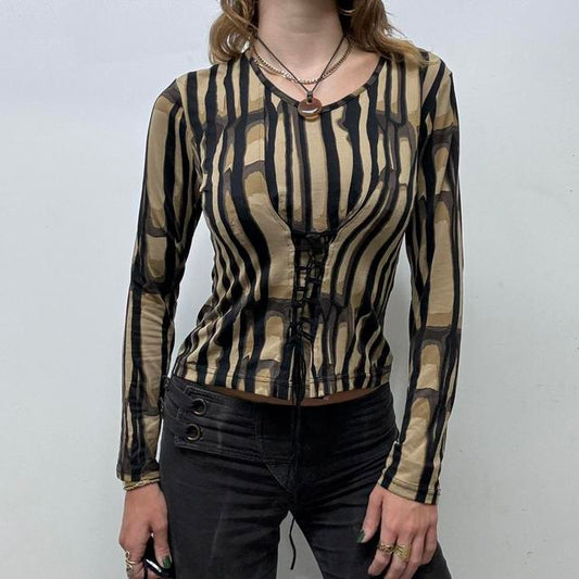 Printed graphic long sleeve corset top