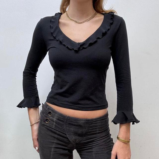 Black flared ruffle top