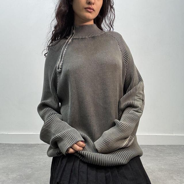 Oversized khaki ribbed knit jumper