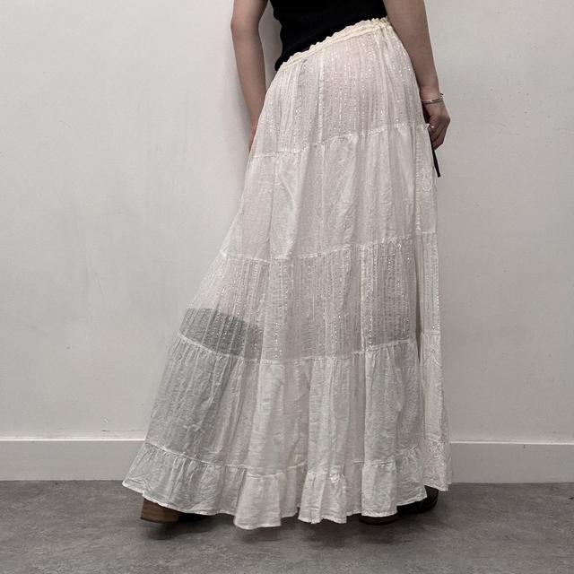 Crinkle layered white cotton maxi skirt