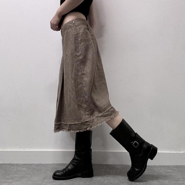Linen distressed pleated skirt