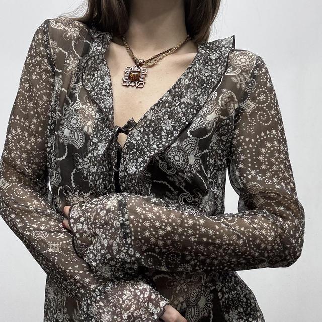 Sheer paisley printed brown fairy shirt