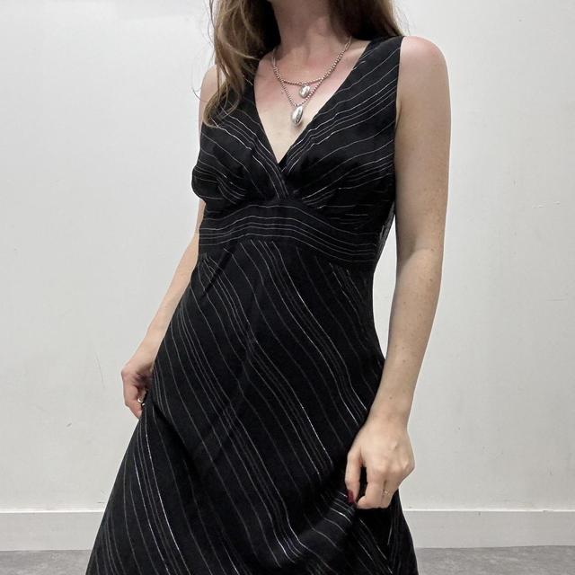 Black pinstripe bias cut 90s dress