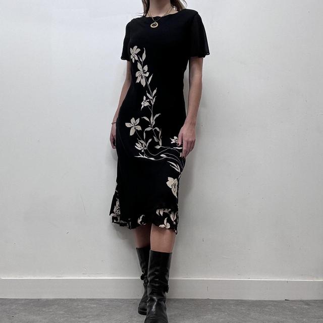 Black sheer layered minimal floral dress