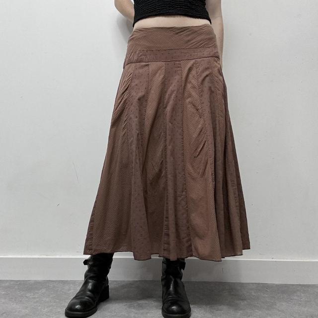 Brown flared cotton maxi skirt