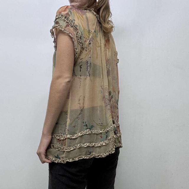 Sheer crinkle silk floaty ruffle top