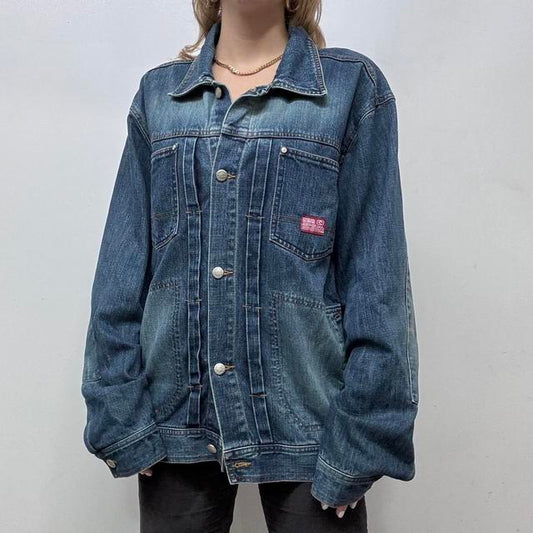Oversized distressed denim jacket