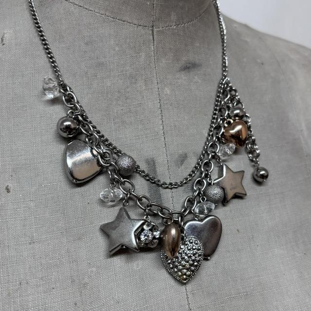Silver bubble heart charm necklace