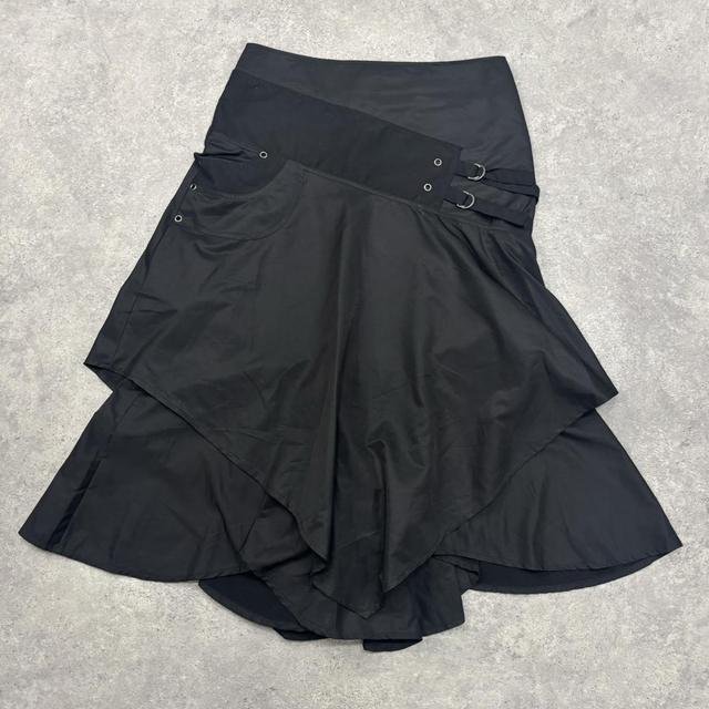 Black asymmetric grunge buckle skirt