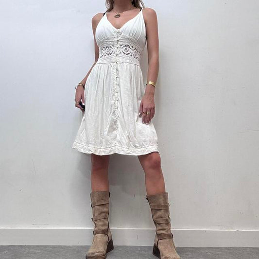 White lace boho flared midi dress